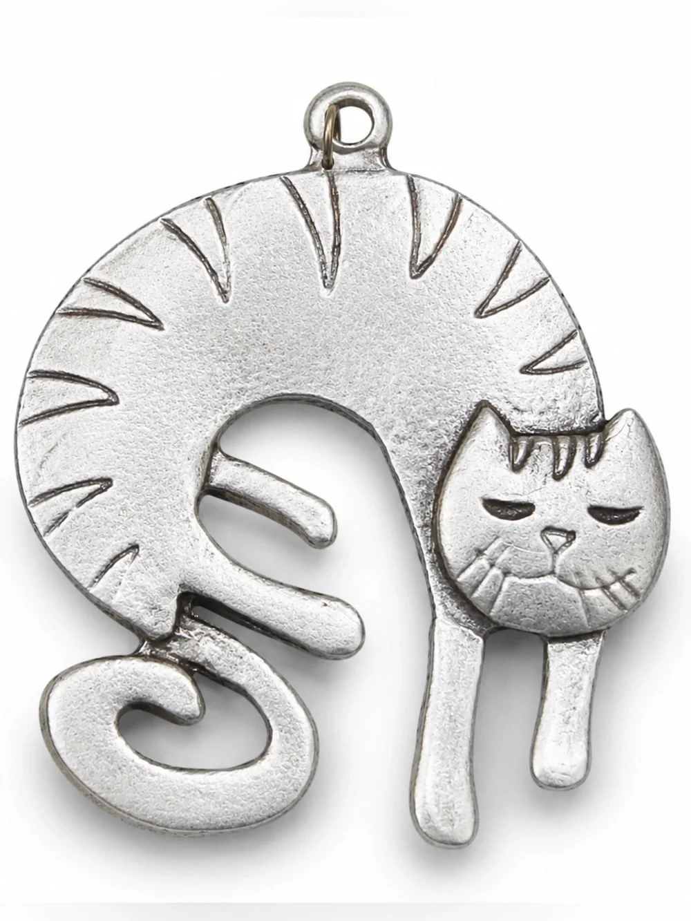 Sleeping Cat Necklace, Antique Bronze Chain, Green Bead, 20 Inch